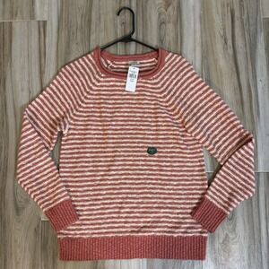 NWT L.L.Bean Women's Rollneck Sweater Small Rust Cream stripes Cotton Minimalist